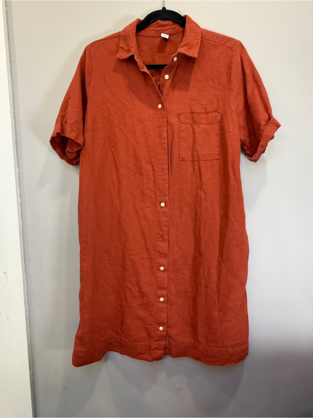 Old Navy Rust Button-Front Linen Shirt Dress